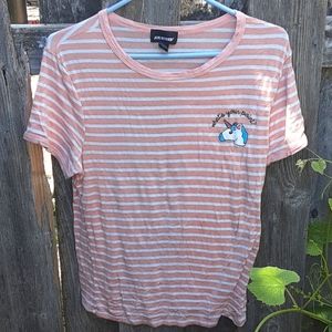 Large Pink/white striped t-shirt with unicorn.